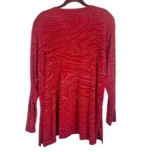 Retro Animal Print Glitter Sweater Cardigan Red L Festive Holiday Classic Chic‎